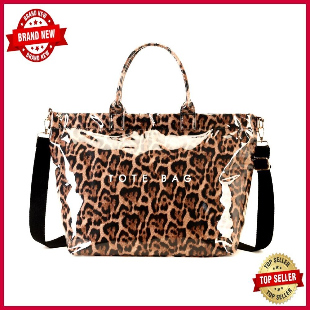 Large PVC Tote Bag with Letters Print, Waterproof Work Travel Shoulder Bag